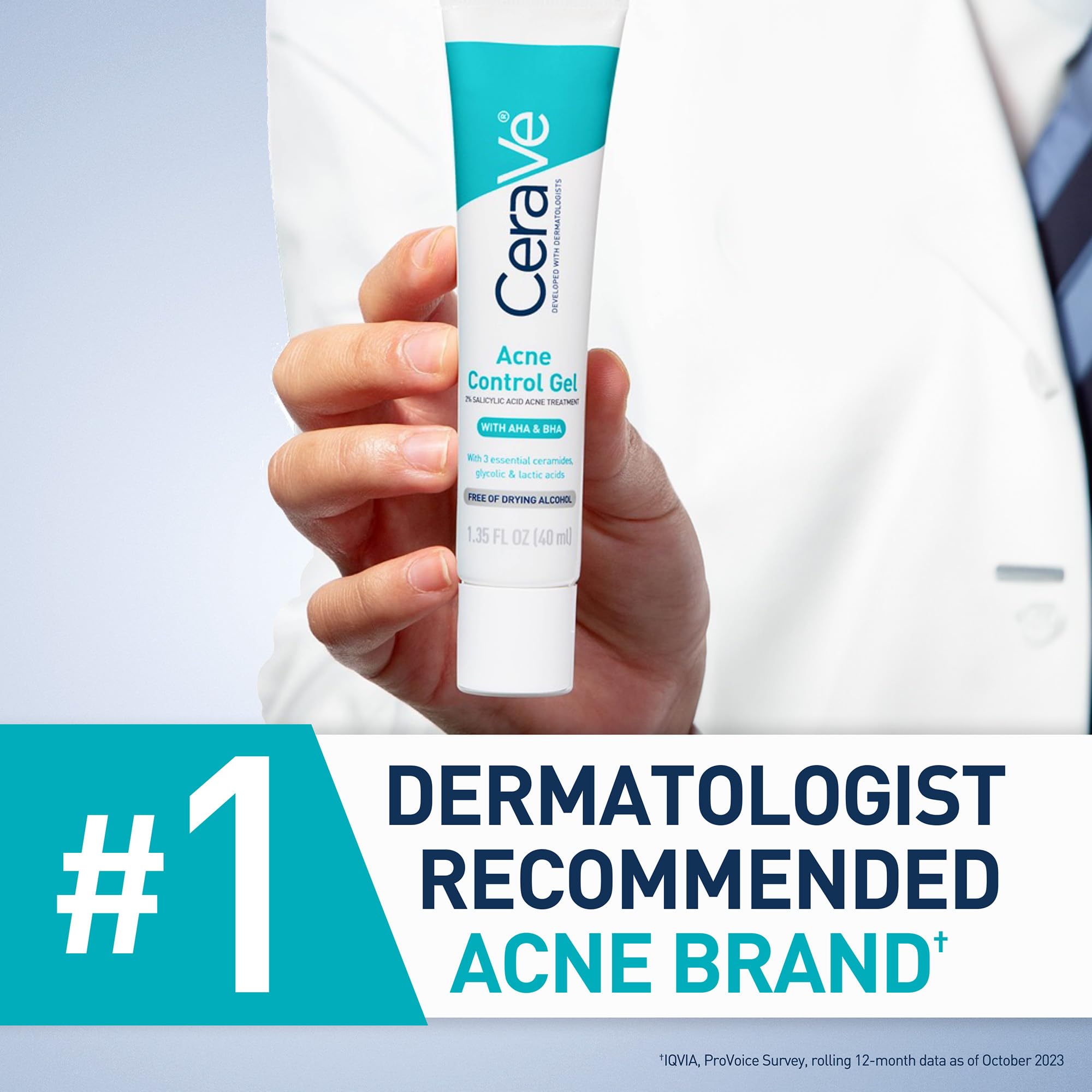 CeraVe Acne Control Gel, 2% Salicylic Acid Treatment With Glycolic Acid + Lactic Acids + Niacniamide, Acne Gel Helps Clear Blemishes Without Over Drying, Alcohol Free & Oil Free, 1.35 Fl Oz - Image 5