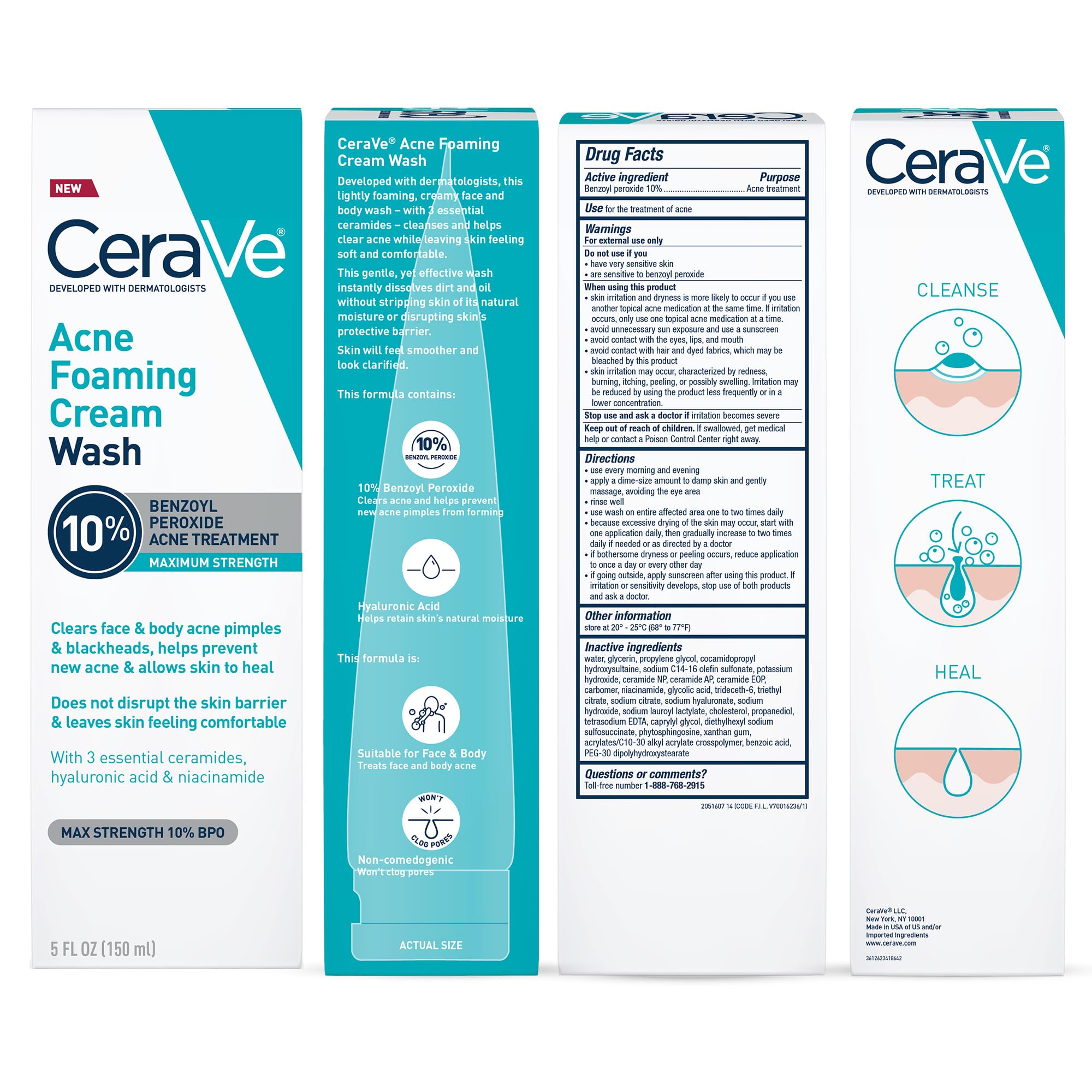 CeraVe Acne Foaming Cream Wash, Gentle Face and Body Cleanser with Benzoyl Peroxide 10%, Hyaluronic Acid, and Niacinamide, 10% Benzoyl Peroxide Treatment Clears Pimples and Blackheads 5 Oz - Image 10