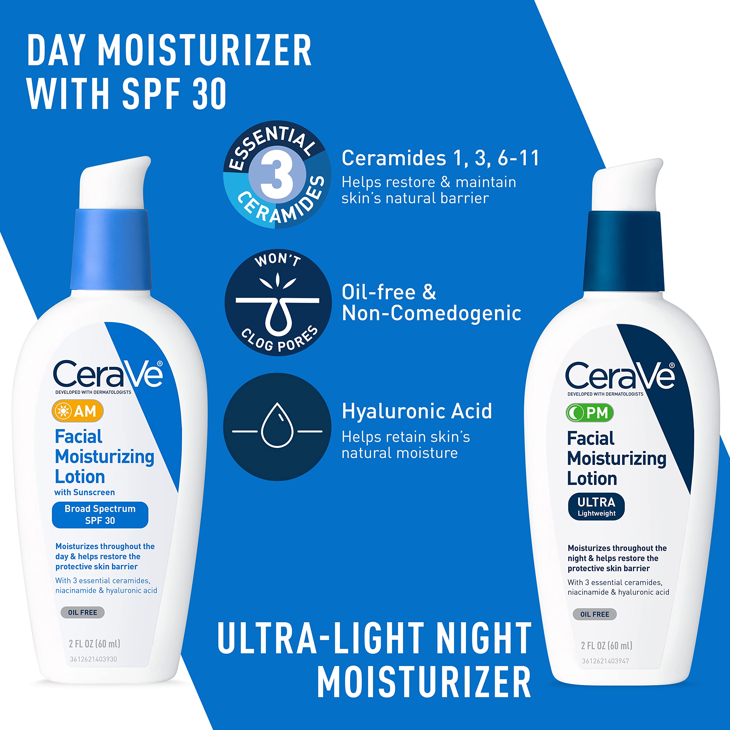 CeraVe Acne Skin Care Set, 5oz Acne Foaming Cream Cleanser + 1oz Resurfacing Retinol Serum + 2oz AM Facial Moisturizing Lotion with SPF 30 + 2oz PM Facial Moisturizing Lotion - Image 5