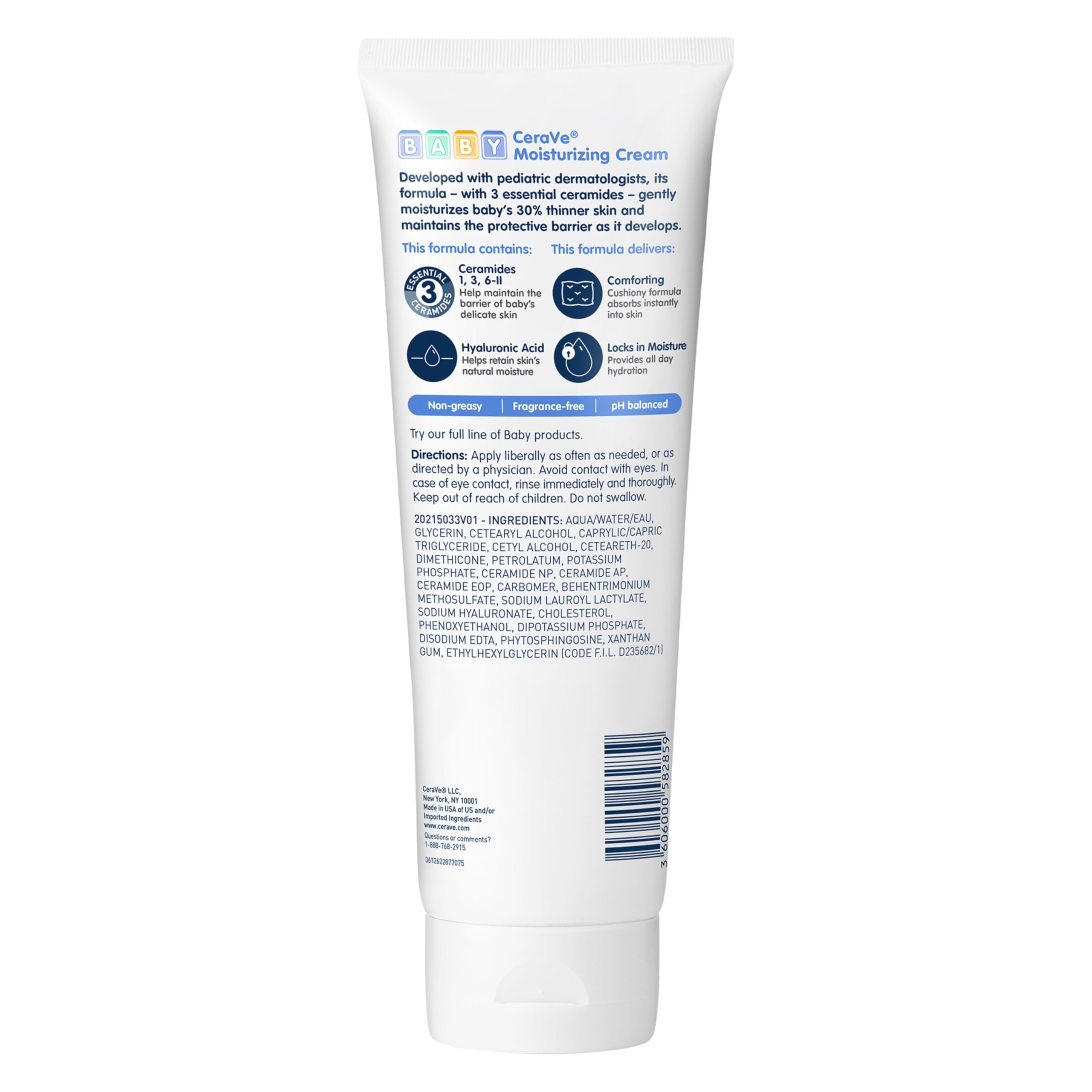 CeraVe Baby Cream, Gentle Moisturizing Cream with Ceramides, Fragrance, Paraben, Dye & Phthalates Free, Rich & Non-Greasy Feel, Gentle Baby Skin Care, 8 Ounce - Image 8