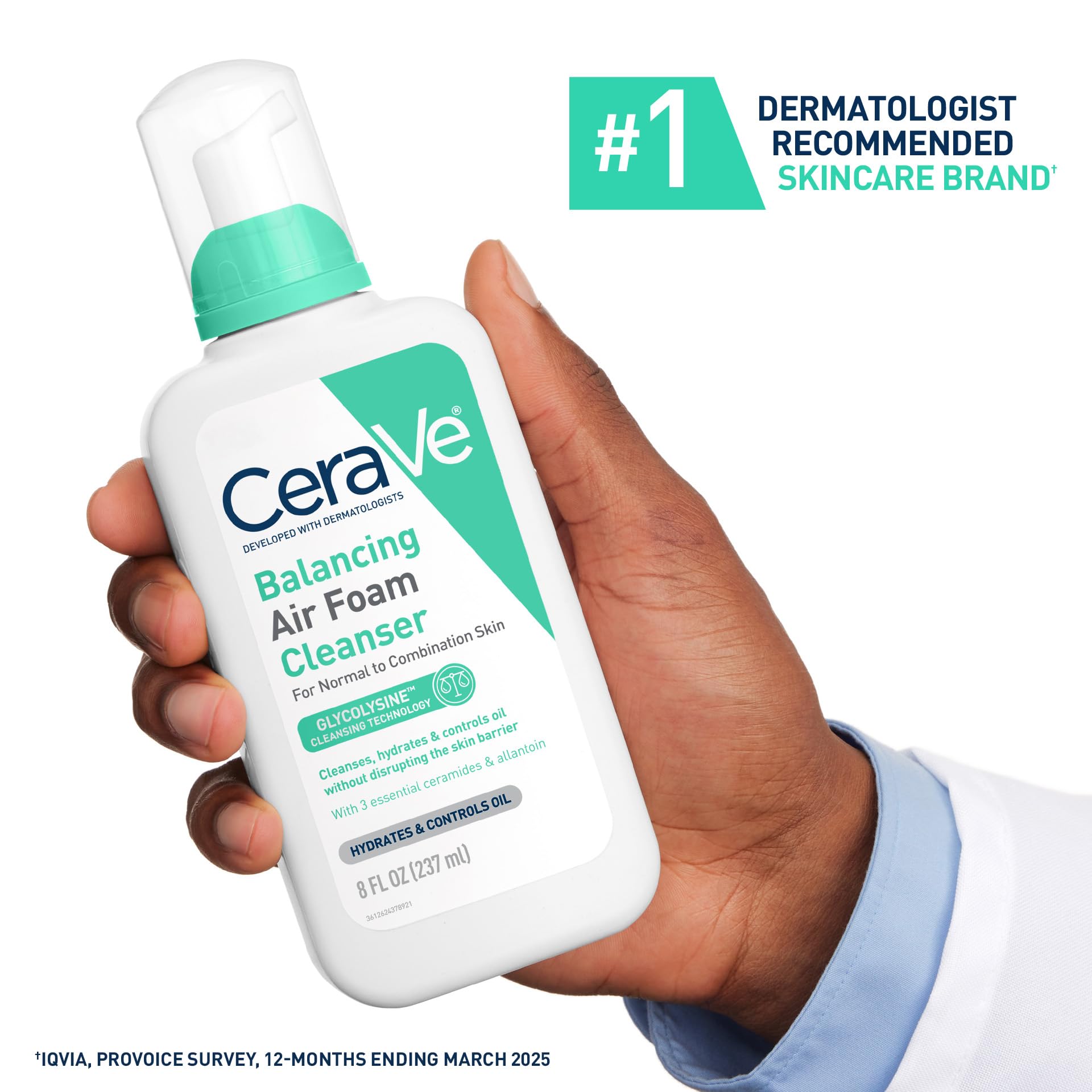 CeraVe Balancing Air Foam Face Wash, Foaming Facial Cleanser For Combination Skin, 8HR Oil Control + 24HR Hydration, Fragrance-Free & Non-Comedogenic, With Glycolysine™ & 3 Essential Ceramides, 8oz - Image 4