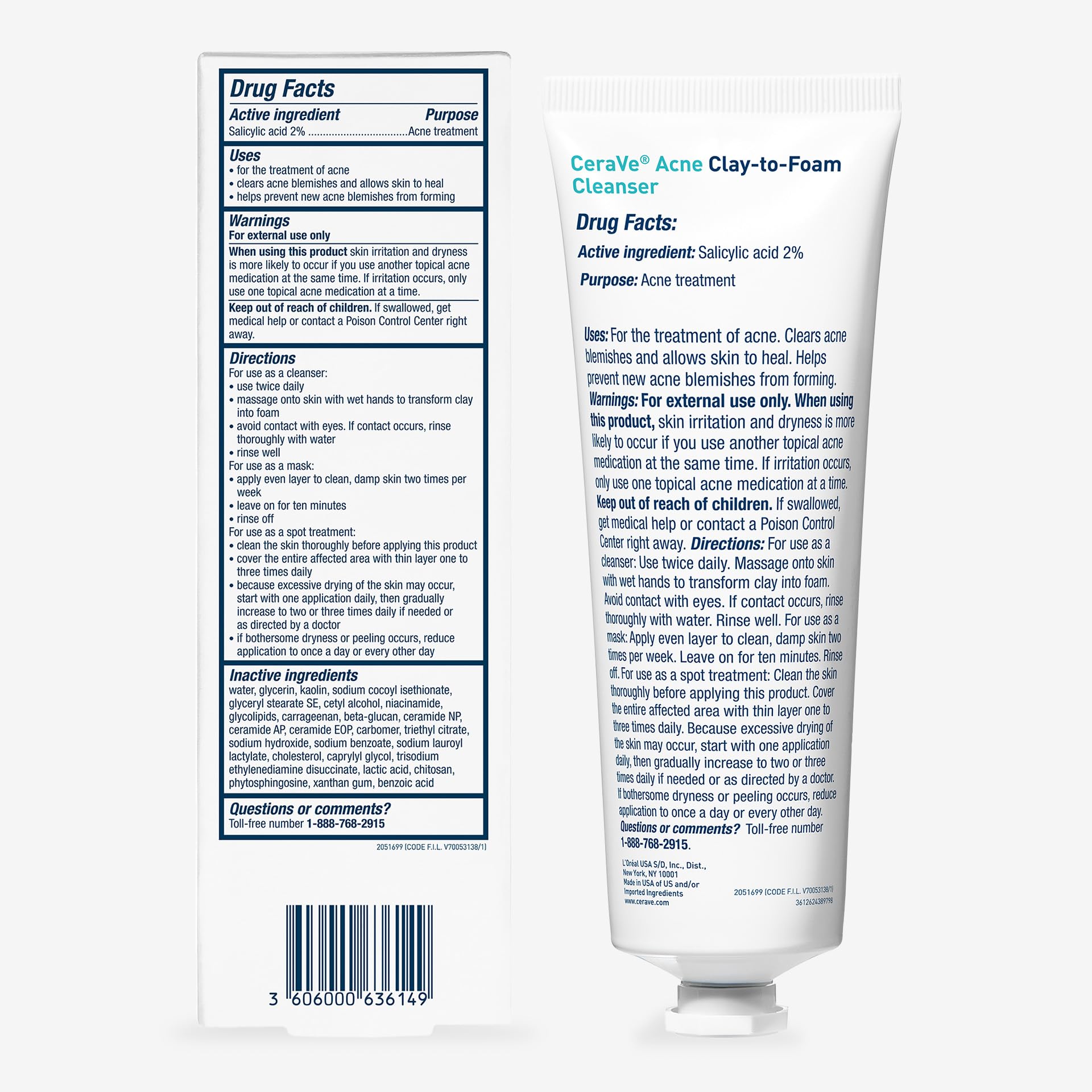 CeraVe Clay To Foam Acne Face Wash, Multi-Use Salicylic Acid & Kaolin Clay Acne Spot Treatment Clears Pimples & Blackheads, Prevents Breakouts, Hydrates & Soothes, Fragrance-Free, Non-Comedogenic, 4oz - Image 7