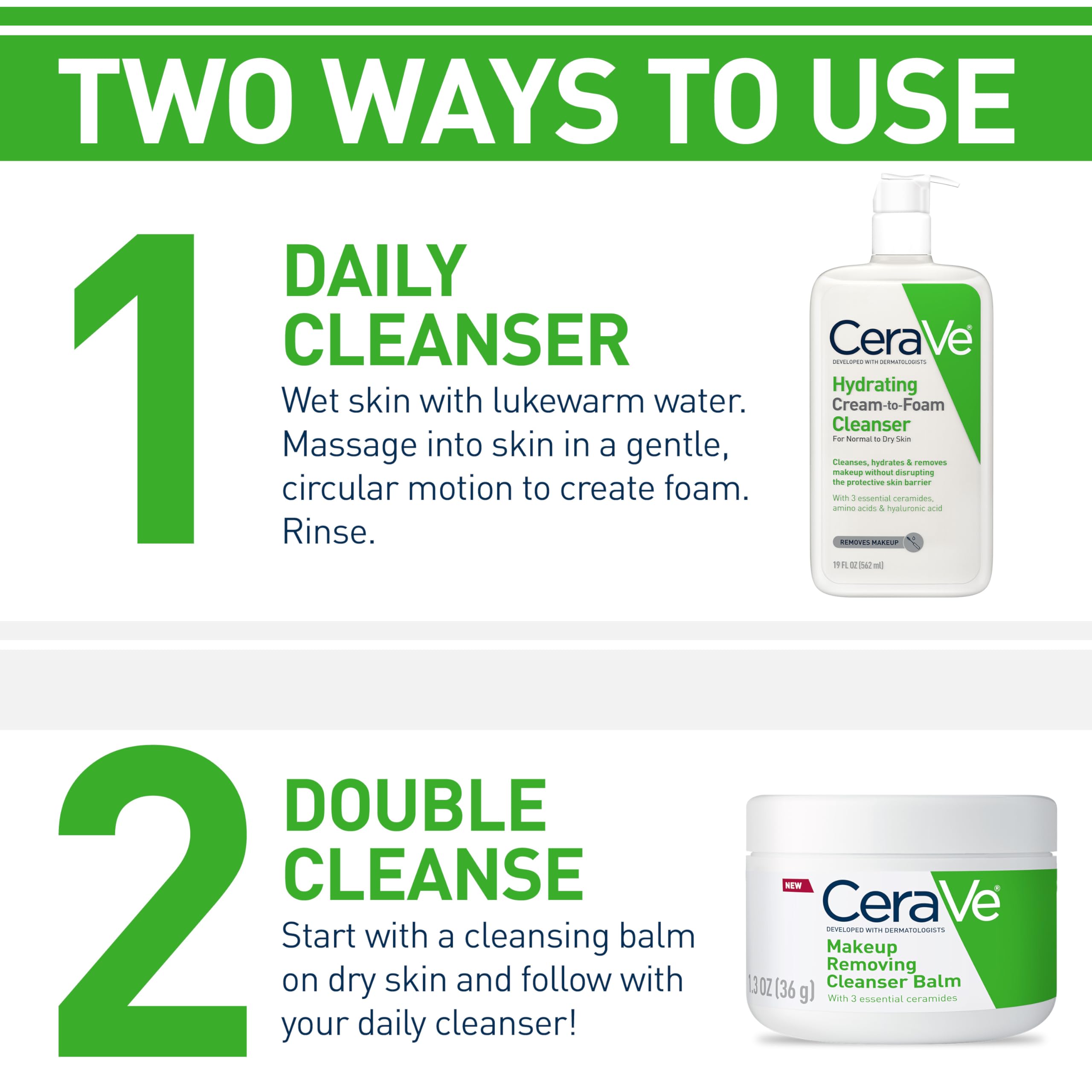 CeraVe Hydrating Cream To Foam Cleanser, Makeup Remover Face Wash For Dry Skin, Foaming Facial Cleanser With Hyaluronic Acid, Normal To Dry Skin, Fragrance Free & Non Comedogenic, 19 Fluid Ounce - Image 3