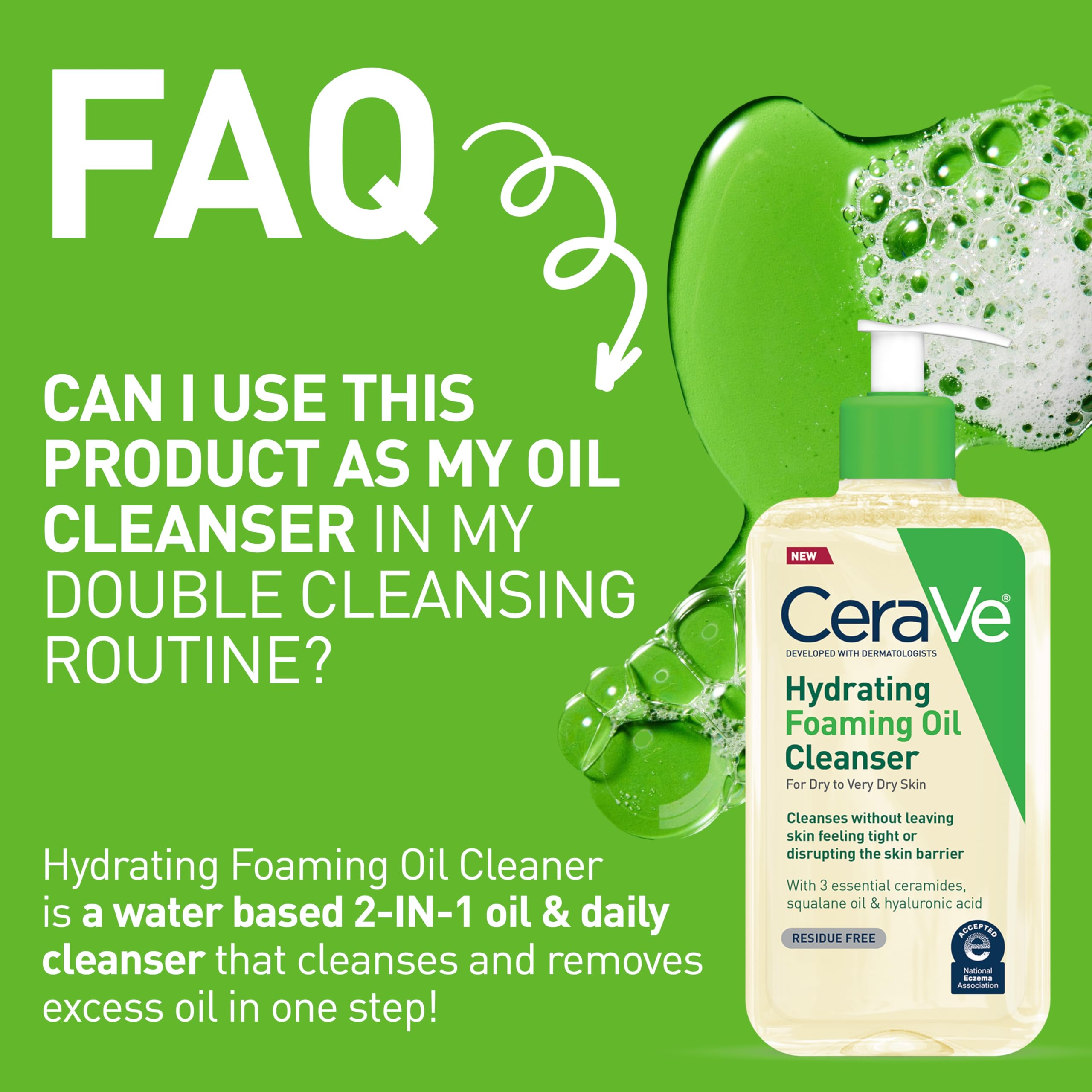 CeraVe Hydrating Foaming Oil Cleanser, Moisturizing Oil Cleanser for Face & Body, Squalane Oil + Hyaluronic Acid + Ceramides, For Dry to Very Dry Skin, Fragrance Free & Residue Free, 19 FL Oz - Image 4