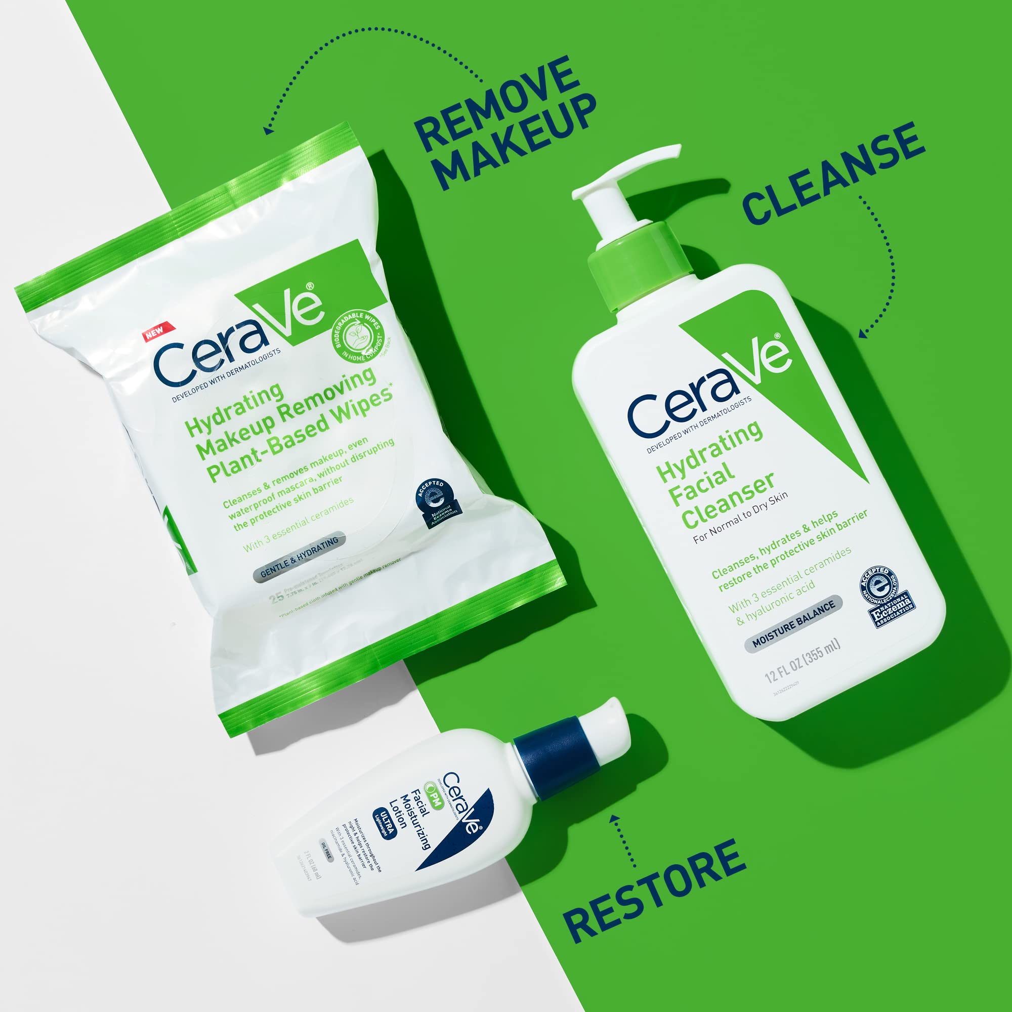CeraVe Makeup Remover Wipes, Plant Based Face Wipes, Biodegradable in Compost, Waterless Face Wash, Travel Essentials for Women, Suitable for Sensitive Skin, Fragrance-free + Non-comedogenic, 25ct - Image 6
