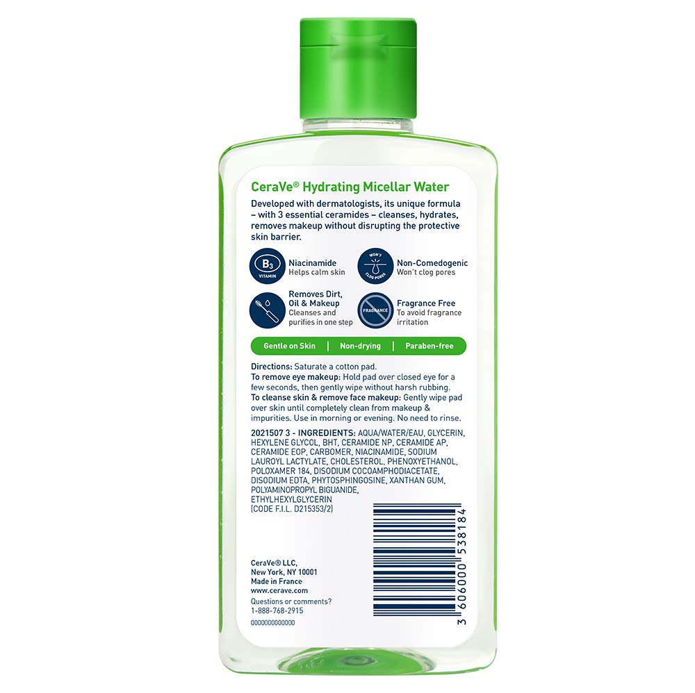 CeraVe Micellar Water, Hydrating Facial Cleanser & Eye Makeup Remover with Niacinamide, Ceramides & Glycerin, Fragrance-Free & Non-Irritating, 10 Fluid Ounces - Image 6