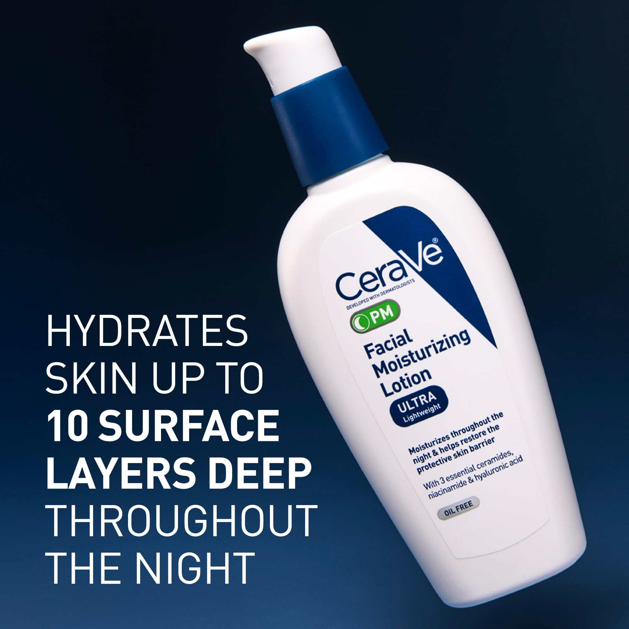 CeraVe PM Facial Moisturizing Lotion, Night Cream with Hyaluronic Acid and Niacinamide, Ultra-Lightweight, Oil-Free Moisturizer for Face, 3 Ounce - Image 3