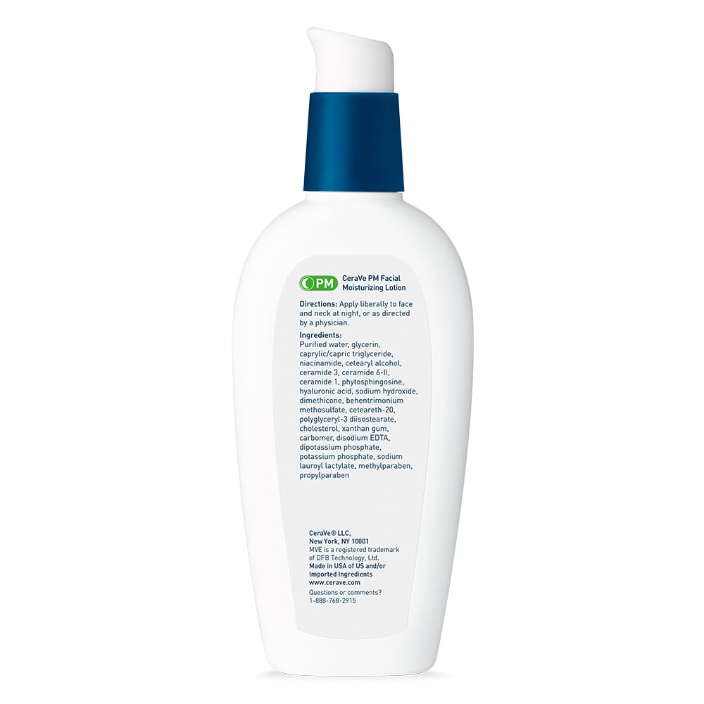 CeraVe PM Facial Moisturizing Lotion, Night Cream with Hyaluronic Acid and Niacinamide, Ultra-Lightweight, Oil-Free Moisturizer for Face, 3 Ounce - Image 8