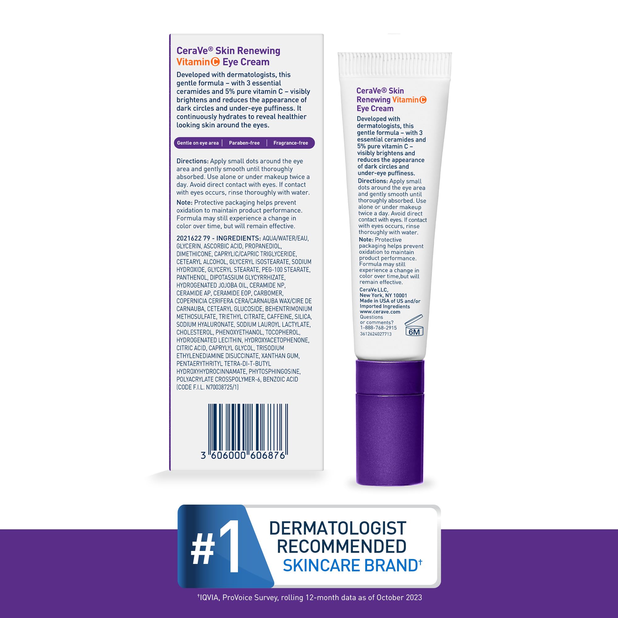 CeraVe Skin Renewing Vitamin C Eye Cream, Vitamin C, Hyaluronic Acid, Ceramides & Caffeine, Under Eye Cream For Dark Circles and Puffiness, Fragrance Free & Ophthalmologist Tested, 0.5 Fl. Oz - Image 7